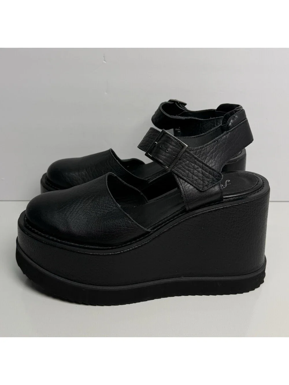 Free People Joanie Platform Wedge Shoe in Black Size 10 EU 40 Strap Chunky Punk